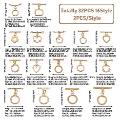 32Pcs 16 Styles Rack Plating Brass Toggle Clasps&nbsp;KK-KS0001-25
