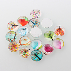 Tree of Life Printed Half Round/Dome Glass Cabochons&nbsp;X-GGLA-A002-30mm-GG