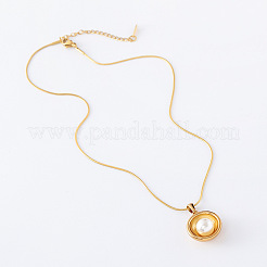 3Pcs Vintage Stainless Steel Pave Shell Pearl Half Round Pendant Necklaces for Women&nbsp;NN3981