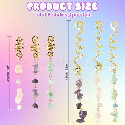 6Pcs 6 Styles Natural Flower Amazonite & Amethyst & Morganite Chips Hair Clips&nbsp;OHAR-YW00002