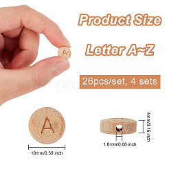 4 Sets Alphabet Undyed Wood Beads&nbsp;WOOD-OC0002-68