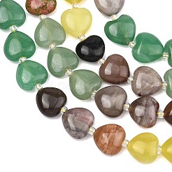 Gradient Color Natural Green Aventurine & Labradorite & Lemon Jade & Unakite & Petrified Wood Beads Strands&nbsp;G-B185-A07