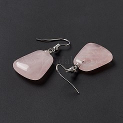 Natural Rose Quartz Trapezoid Dangle Earrings&nbsp;EJEW-D188-02P-01
