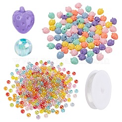 380Pcs Strawberry & Round Acrylic Beads with 1 Roll Clear Elastic Crystal Thread&nbsp;DIY-LS0001-08