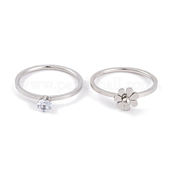 Flower 304 Stainless Steel Finger Ring Set for Women&nbsp;RJEW-C086-28-P