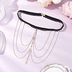 Brass Layered Leaf Tassel Thigh Leg Chains&nbsp;AJEW-AN00656