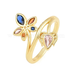 Brass Pave Cubic Zirconia Cuff Open Rings&nbsp;CU-CBACDF6-08G-02