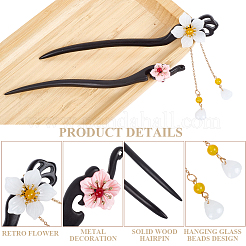 2Pcs 2 Styles Wood Hair Sticks&nbsp;OHAR-CN0001-03