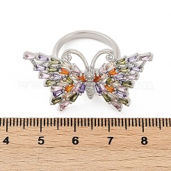 Butterfly Brass Micro Pave Colorful Cubic Zirconia Finger Rings for Women&nbsp;RJEW-G343-30P-01