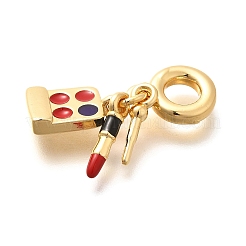 Brass Enamel Lipstick & Eyeshadow European Dangle Charms&nbsp;KK-U048-05G-03