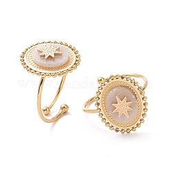 Ion Plating(IP) Natural Gemstone Oval with Star Open Cuff Ring&nbsp;RJEW-G265-06G