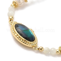 Natural Paua Shell Oval Link Bracelet with Pearl Beaded&nbsp;BJEW-C051-37G