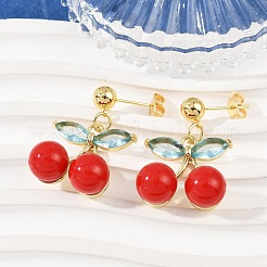 Cherry Brass Cubic Zirconia Dangle Stud Earrings&nbsp;EJEW-Q036-04G