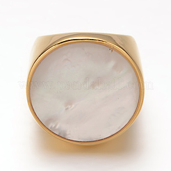 Fancy Style Ion Plating(IP) 316 Surgical Stainless Steel Shell Wide Band Finger Rings&nbsp;RJEW-F045-11A-19mm