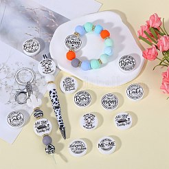 18Pcs 9 Style Flat Round with Word Food Grade Eco-Friendly Printed Silicone Focal Beads&nbsp;SIL-SZ0001-31