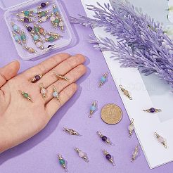 40Pcs 5 Styles Natural Green Aventurine & Rose Quartz & Amethyst & Dyed White Jade & Citrine Round Connector Charms&nbsp;PALLOY-DC00044