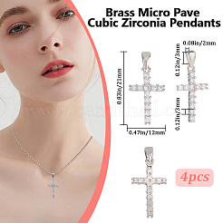 4Pcs Brass Micro Pave Clear Cubic Zirconia Pendants&nbsp;ZIRC-BBC0003-03P