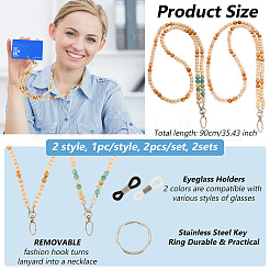 2Pcs 2 Style Natural Flower Amazonite & Wood Name Card Straps&nbsp;HJEW-AB00647