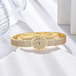 Rack Plating Brass Micro Pave Cubic Zirconia Hinged Bangles&nbsp;BJEW-H624-06E-G