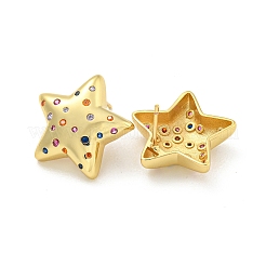 Rack Plating Brass Micro Pave Clear Cubic Zirconia Stud Earring&nbsp;EJEW-C102-07G-02