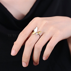 Two Tone Brass Butterfly Open Cuff Ring&nbsp;RJEW-B050-03