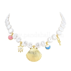 Ocean Brass Pave Cubic Zirconia and Enamel Sea Animals Pendant Necklaces&nbsp;KK-CBA4547-03A-G