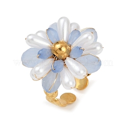 304 Stainless Steel Cuff Rings with Acrylic Pearl&nbsp;RJEW-V010-01G