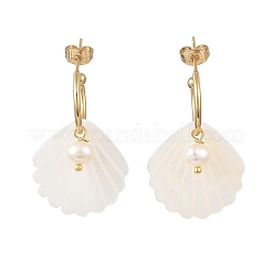 304 Stainless Steel & Natural Freshwater Shell Stud Dangle Earrings&nbsp;EJEW-JE07496