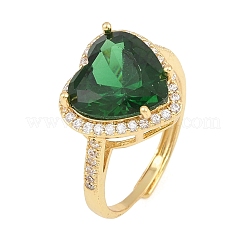 Heart Brass Micro Pave Cubic Zirconia Cuff Open Rings for Women&nbsp;CU-CBA0A21-02G-04
