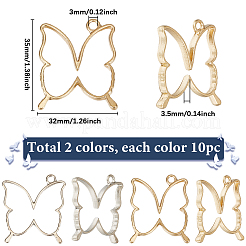 20Pcs 2 Colors Alloy Butterfly Open Back Bezel Pendants&nbsp;FIND-SP0003-15