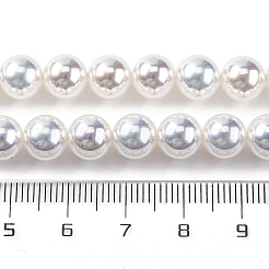 UV Plating Pearlized Glass Pearl Beads Strands&nbsp;GLAA-F128-01B-T1