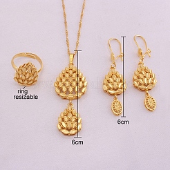 Teardrop Brass Pendant Necklace & Hoop Earrings & Finger Ring for Women&nbsp;FS-WGC4231-01