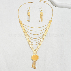 Brass Layered Coin with Rose Tassel Necklaces & Earrings Sets for Women&nbsp;TJ9776