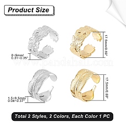 4Pcs 4 Style Ion Plating(IP) 304 Stainless Steel Cuff Rings&nbsp;STAS-UN0032-84