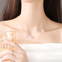 Brass Pave Lilac Cubic Zirconia Pendant Necklaces&nbsp;WG96DED-01