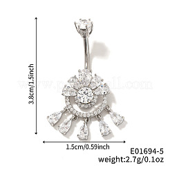 Brass Full Crystal Rhinestone Shiny Hollow Flower Ring Tassel Curved Barbell Belly Button Rings&nbsp;CT4144-5