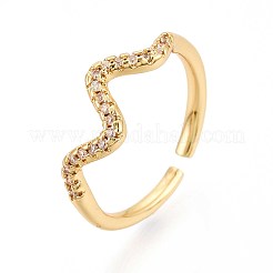 Brass Micro Pave Cubic Zirconia Cuff Rings for Women&nbsp;KK-T071-66G