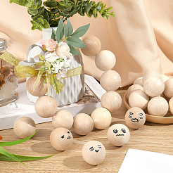 30Pcs Natural Wooden Round Ball&nbsp;WOOD-PH0002-19