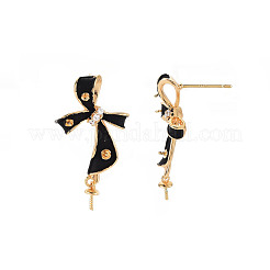 Brass Micro Pave Clear Cubic Zirconia Stud Earring Findings with Enamel&nbsp;KK-S356-617A-NF