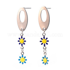Oval with Flower Enamel Long Dangle Stud Earrings&nbsp;EJEW-N049-05C
