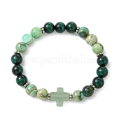 Round Natural Tiger Eye & Green Line Jasper Beaded Stretch Bracelets&nbsp;BJEW-JB14052
