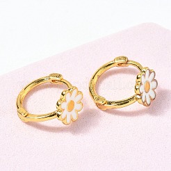 Daisy Brass Enamel Hoop Earrings for Women&nbsp;LS-EJEW-G434-02G