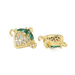 Brass Pave Green & Clear Cubic Zirconia Fruit Connector Charms&nbsp;KK-Z109-01G-03