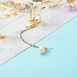 Natural Pearl Brass Crawler Ear Studs Chains&nbsp;EJEW-JE04566-01