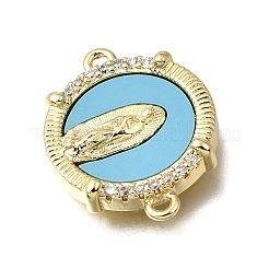 Flat Round Brass Clear Cubic Zirconia & Acrylic Connector Charms&nbsp;KK-G602-13B-01