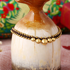 Ethnic Style Brass Bell Charm Braided Waxed Cord Adjustable Anklets for Women&nbsp;FS-WG2B00D-01
