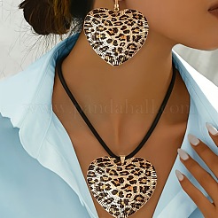 Heart Leopard Print Alloy Dangle Earrings & Pendant Necklaces Sets for Women&nbsp;FS-WG82190-01