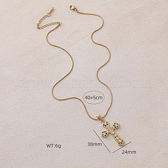 Vintage 304 Stainless Steel with Clear Glass Hollow Cross Pendant Necklaces for Women&nbsp;KE6817