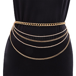 Alloy Crystal Rhinestone Curb Chain Multilayer Waist Belly Chains for Women&nbsp;FS-WGC55BA-01