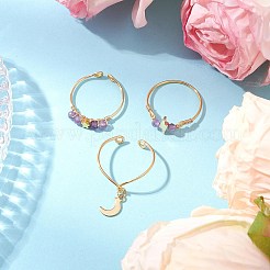 3Pcs Copper Wire Wrapped Natural Amethyst Faceted Round Bead Finger Rings for Women&nbsp;RJEW-JR00887-03